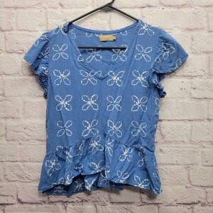 Skemo Floral Peplum Peasant Top‎ Sz XS Ruffled Hippie Boho Cottagecore Fairy